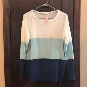 Blue color block long sleeve shirt
